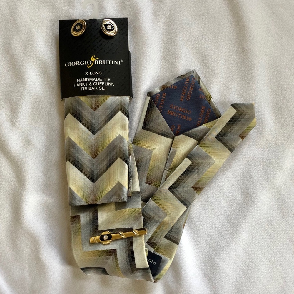 Giorgio Burtini X-Long Tie Set Green and Gold